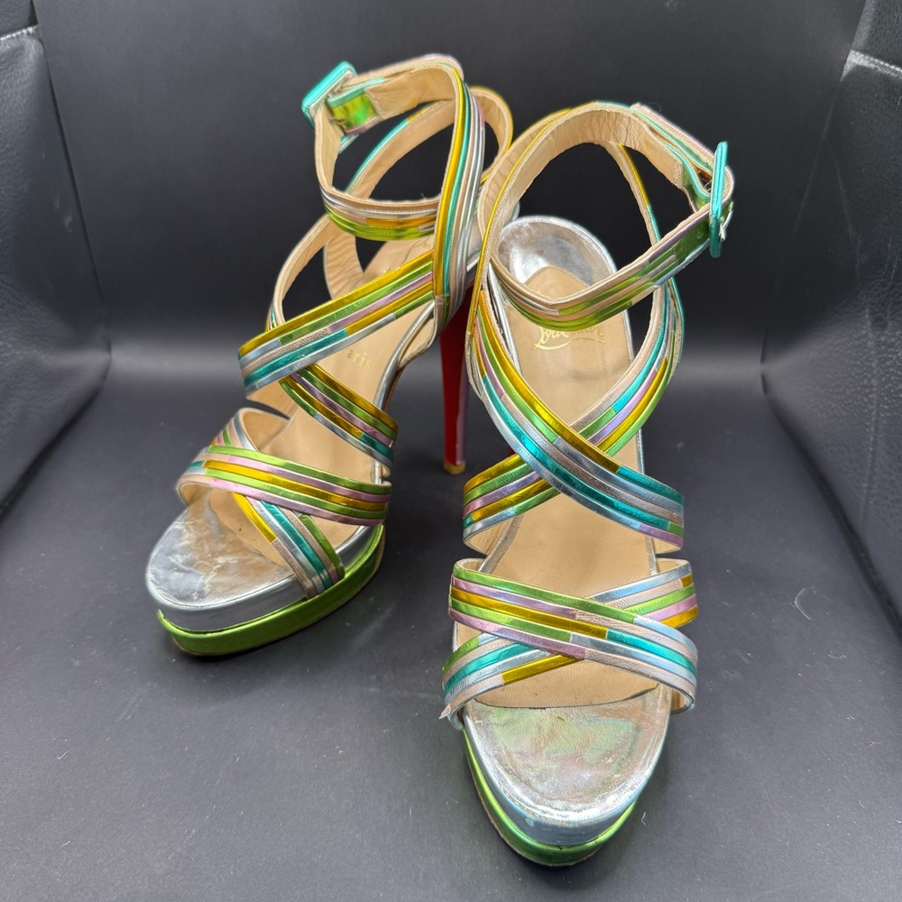 Christian Louboutin Metallic Multi-Color Strappy Platform Sandals